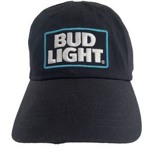 Bud Light Beer Baseball Cap Hat Snap Back Black Blue Graphic Print Logo‎ NEW